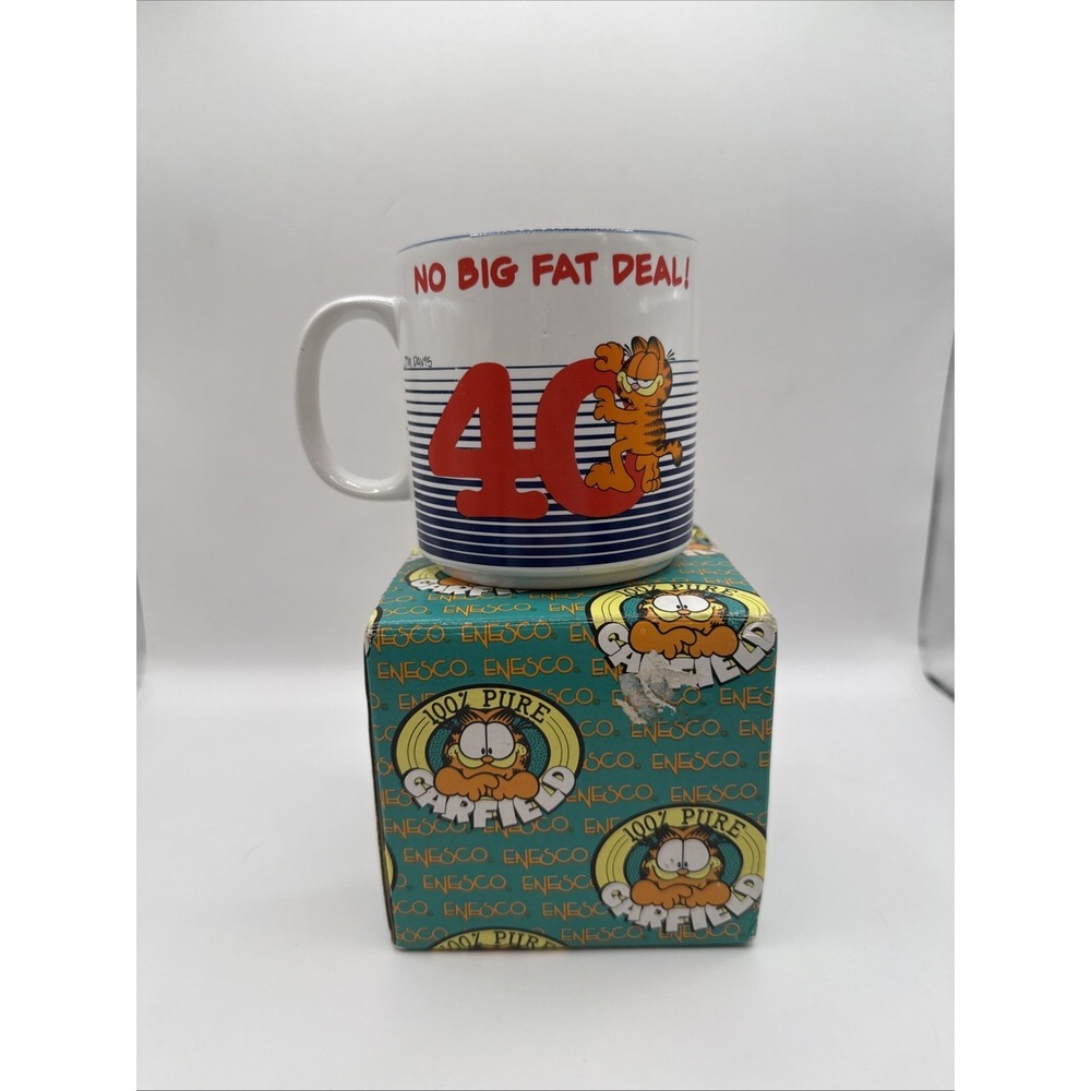 Vintage Garfield Coffee Cup Mug 40th Birthday No Big Fat Deal Dual Sided Enesco